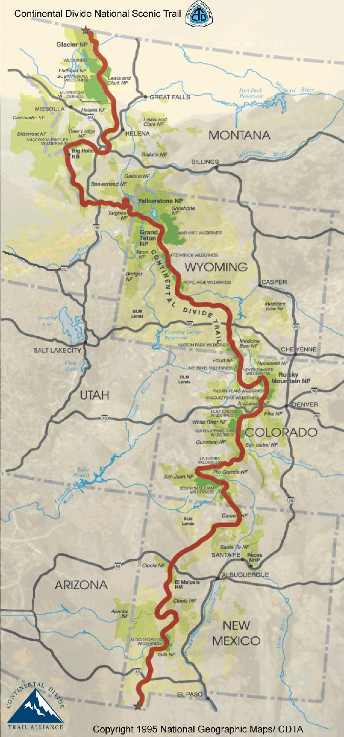 Large map of Continental Divide National Scenic Trail