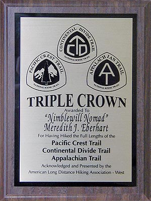 Image of the Nomad's Triple Crown Award received at ALDHA-West 2008